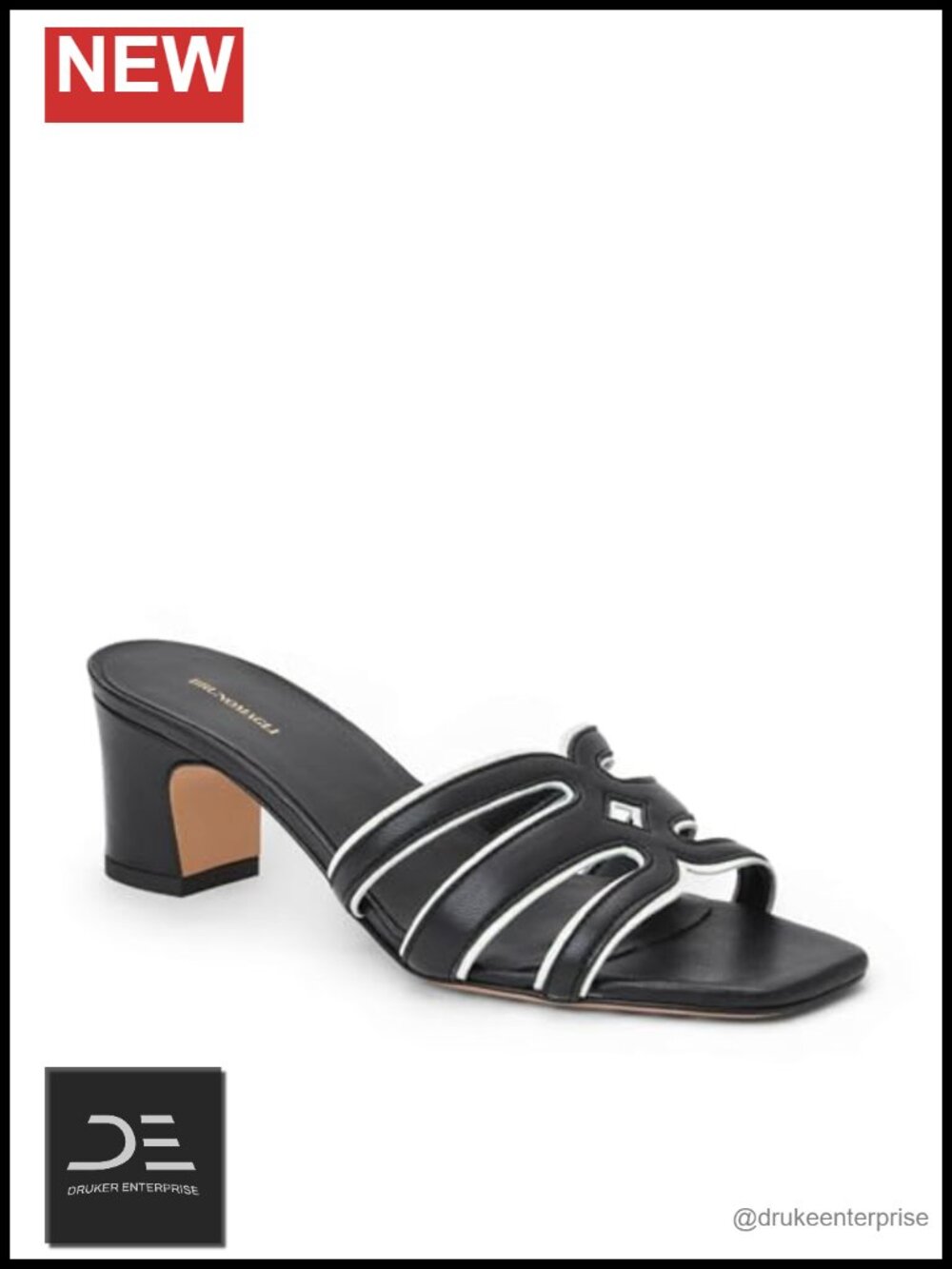 Italian Leather Heeled Sandals Block Heel Open Toe Slip On Women's